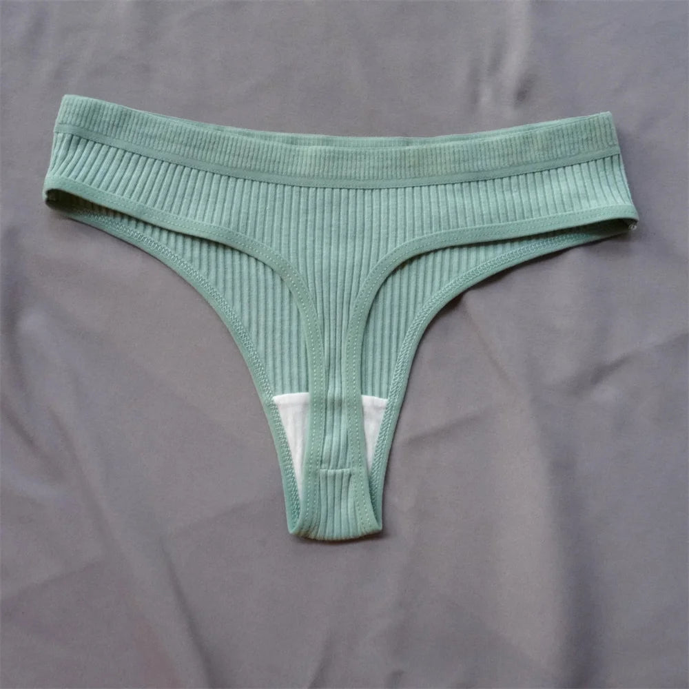 Cotton Ribbed Thong 3PCS Women's Seamless Low Rise G String
