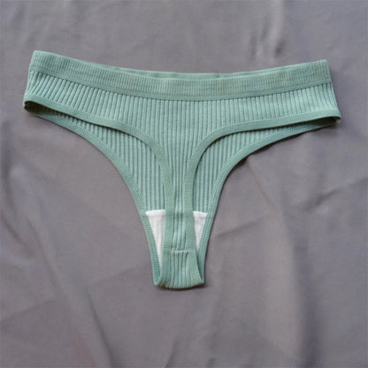 Cotton Ribbed Thong 3PCS Women's Seamless Low Rise G String