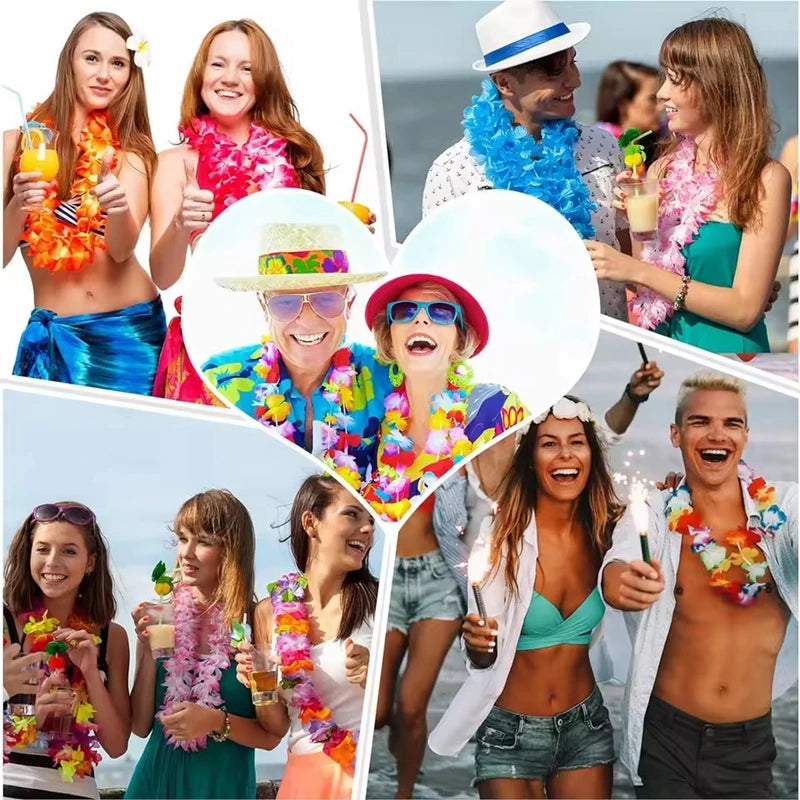 Hawaiian Flower Lei Necklace for Tropical Party Decorations