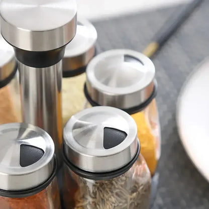 Glass Spice Jar Set with Rack, 6-Piece Seasoning Storage Organizer