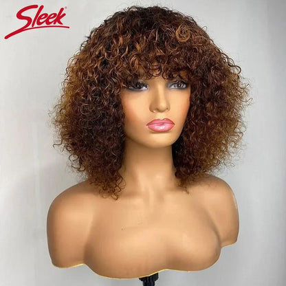Pixie Bob Human Hair Wig with Bangs Honey Blonde Jerry Curly