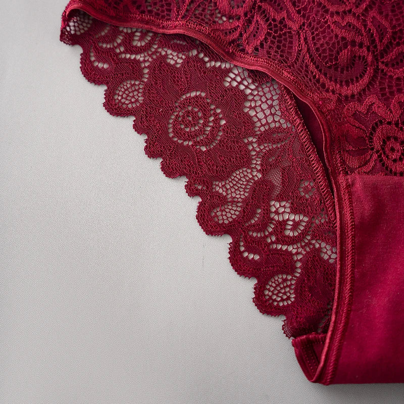 Lace Cotton Panties 3PCS Floral Embroidered Women's Briefs