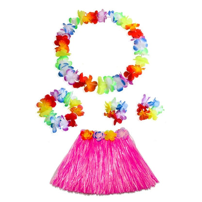 Hawaiian Luau Costume Set with Grass Skirt & Flower Leis