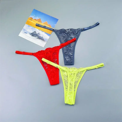 Women's Lace Thong Panties 3PCS Adjustable Low Rise Set