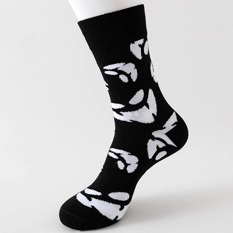 1/8 Pairs Unisex Halloween Printed Mid Tube Socks Fashionable Skull Pumpkin Sweat Absorbing Breathable All Season Casual Socks