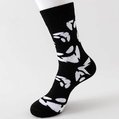 1/8 Pairs Unisex Halloween Printed Mid Tube Socks Fashionable Skull Pumpkin Sweat Absorbing Breathable All Season Casual Socks