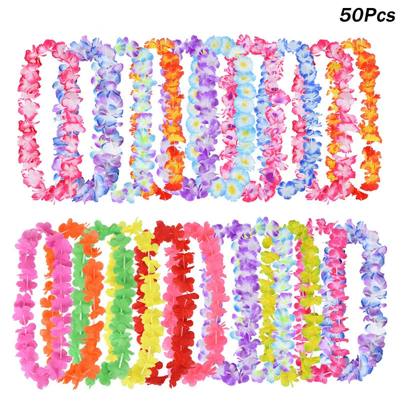 Hawaiian Flower Lei Necklace for Tropical Party Decorations