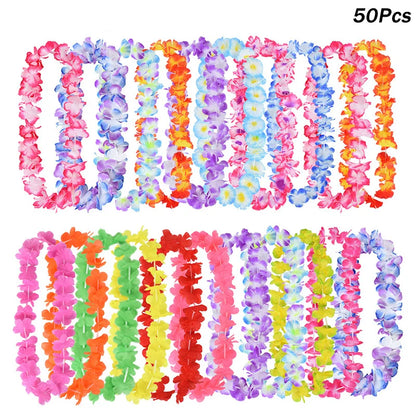 Hawaiian Flower Lei Necklace for Tropical Party Decorations