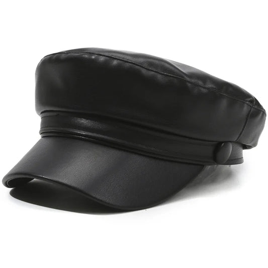 Women's Faux Leather Beret Retro Flat Top Painter Hat
