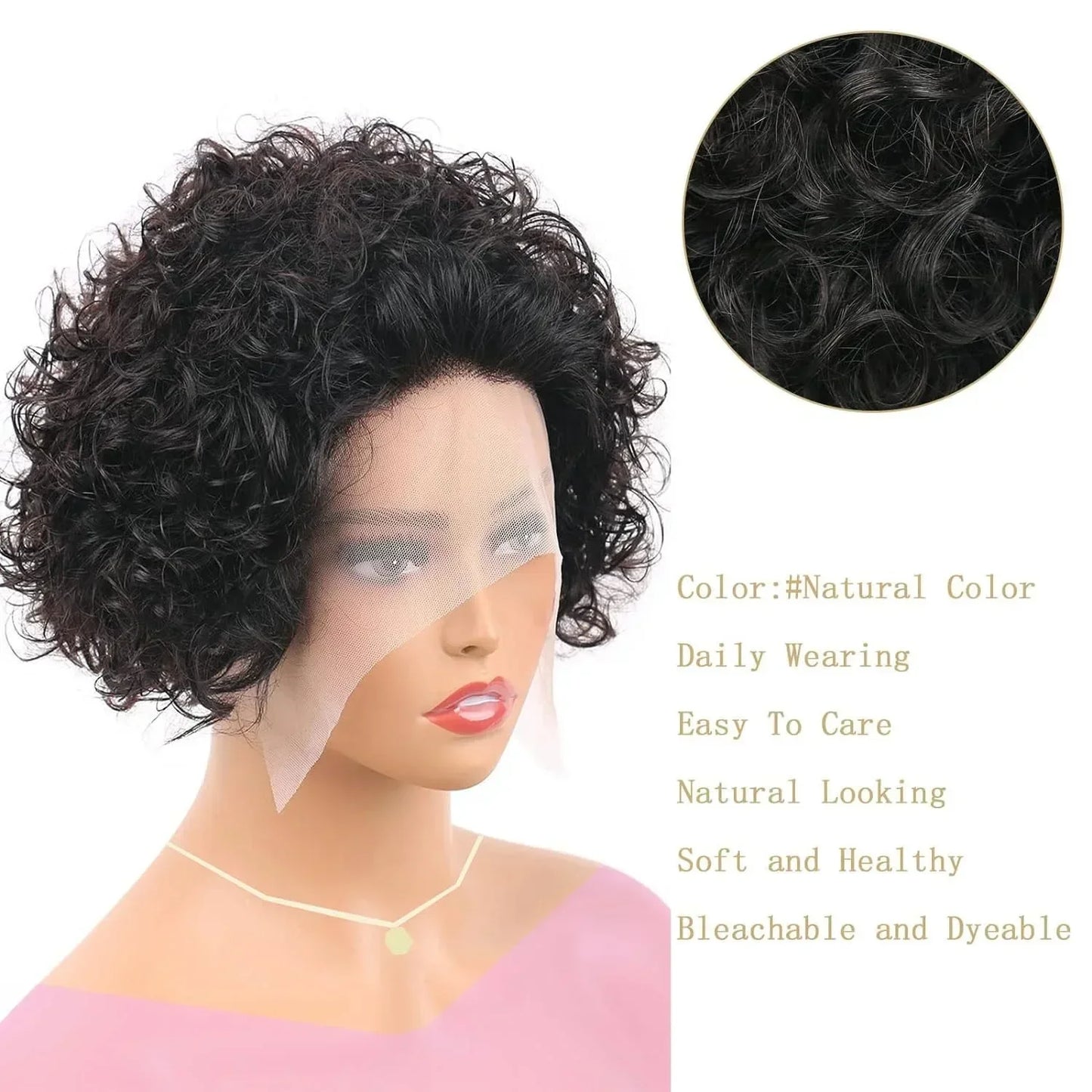 Curly Pixie Cut Human Hair Wig 13x1 HD Lace Front
