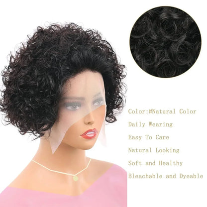 Curly Pixie Cut Human Hair Wig 13x1 HD Lace Front