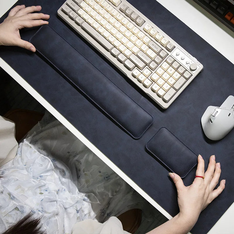 Large PU Desk Mat with Wrist Rest – Waterproof Non-Slip Mouse Pad