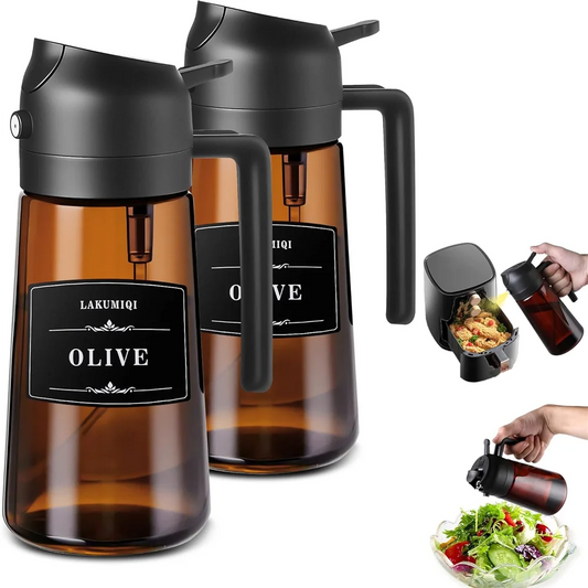 2-in-1 Oil Dispenser & Sprayer – 16oz Glass Olive Oil Bottle