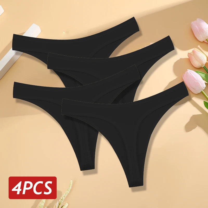Women's Cotton Thong Panties 4PCS Seamless Low Rise Set