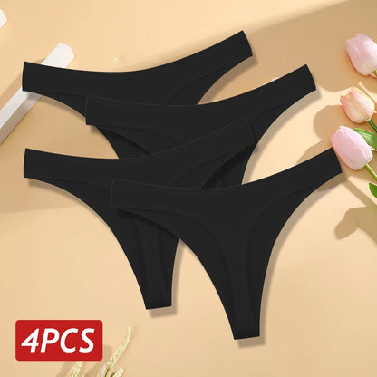 Women's Cotton Thong Panties 4PCS Seamless Low Rise Set