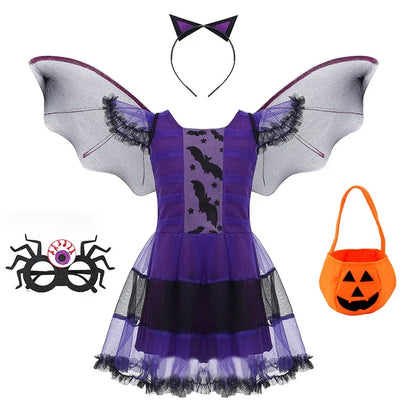 Kids Vampire Costume Gothic Halloween Dress with Accessories