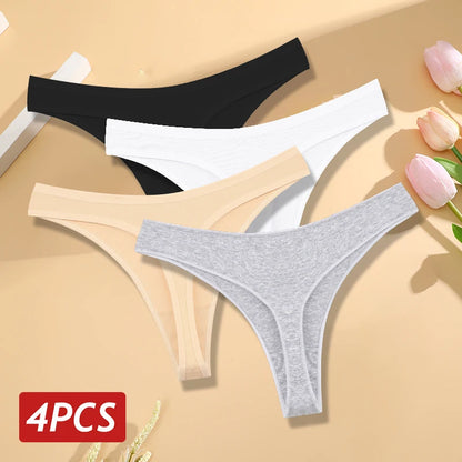 Women's Cotton Thong Panties 4PCS Seamless Low Rise Set