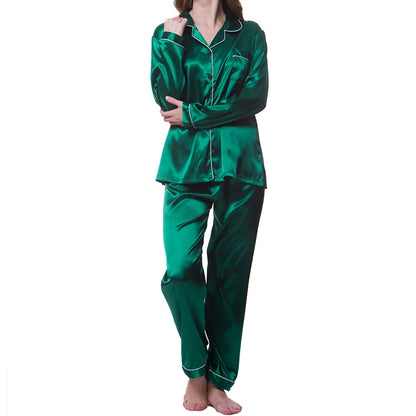 Women's Satin Pajama Set Long Sleeve Button Up Loungewear