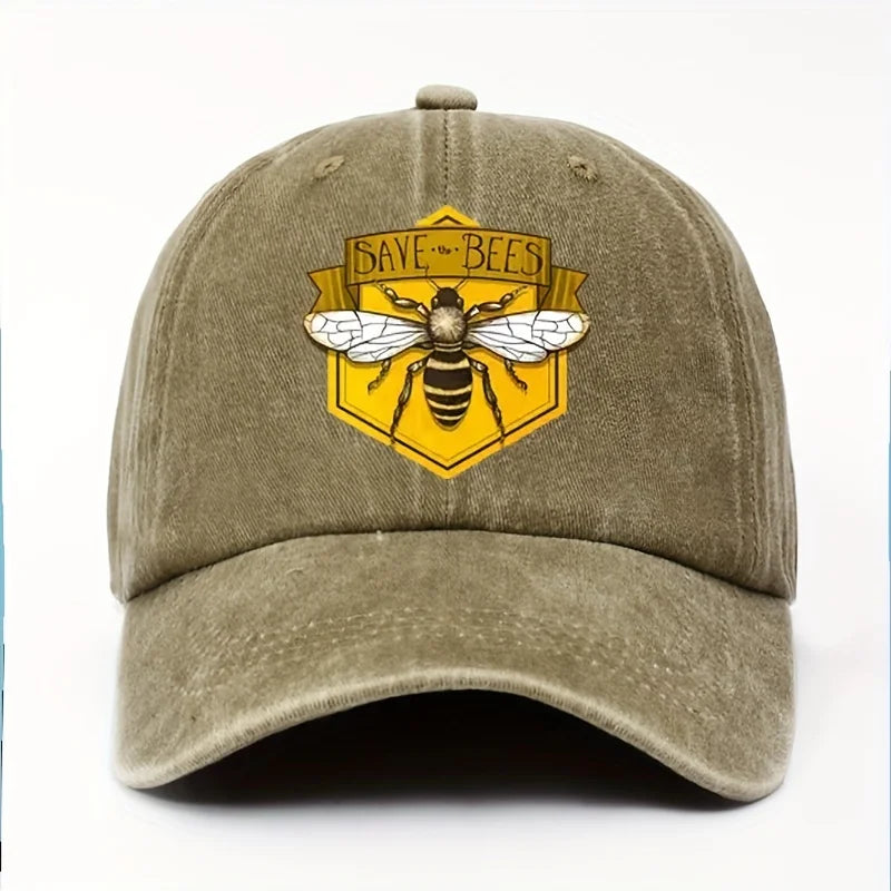 Bee Print Baseball Cap Adjustable Unisex Sun Hat for Outdoor Wear