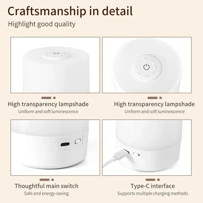 LED Touch Night Light USB Rechargeable Table Lamp With Remote Control Switch 3 Colors Dimmable Bedside Night Lamp Bedroom Decor