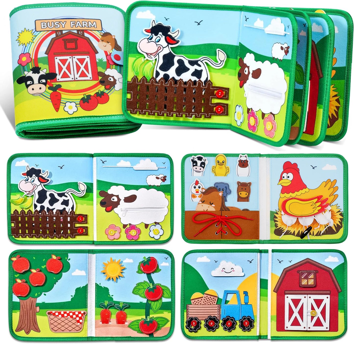 Farm Busy Book Montessori Animal Activity Board for Toddlers