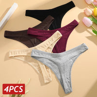 Women's Cotton Thong Panties 4PCS Seamless Low Rise Set