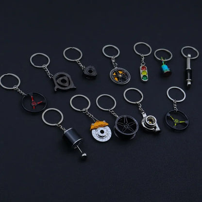 Stainless Steel Car Keychain – Brake Disc Turbo Gear Keyring for Men