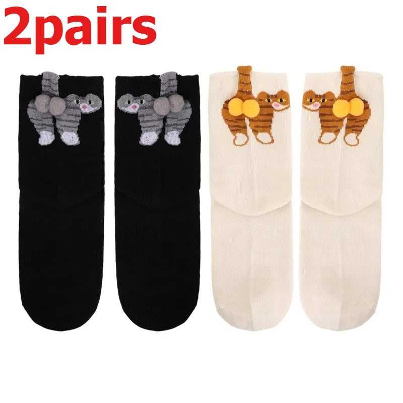 Funny Cat Socks 4 Pairs Cartoon Mid Tube Casual Socks