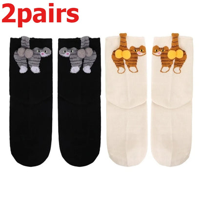 Funny Cat Socks 4 Pairs Cartoon Mid Tube Casual Socks