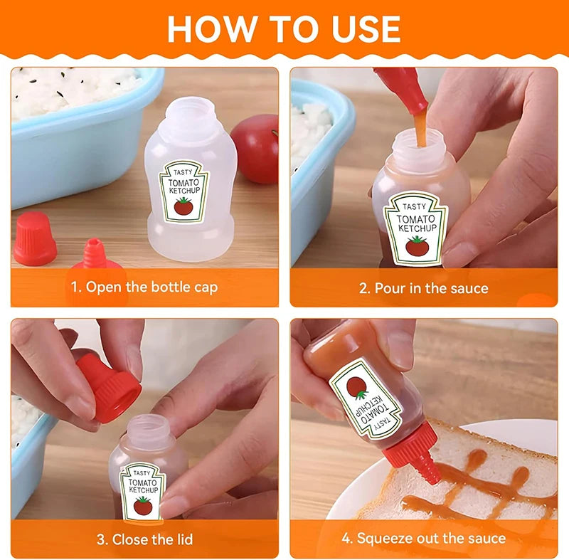Mini Condiment Squeeze Bottles – Portable Sauce Containers for Lunch Boxes