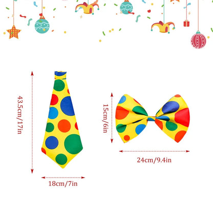 Colorful Polka Dot Print Tie And Bow Tie Fancy Clown Prop Halloween Carnival Circus Performance Party Cosplay Costume Accessory