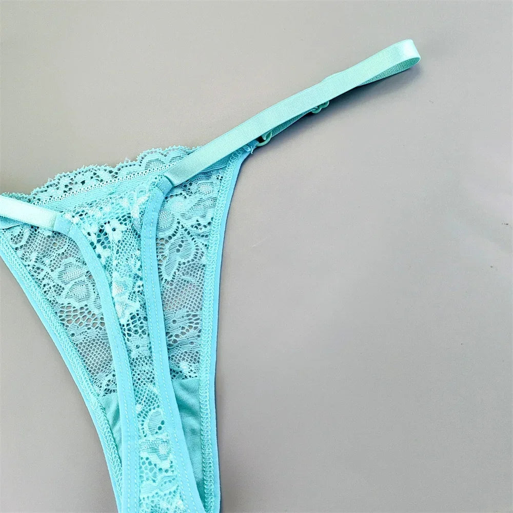 Women's Lace Thong Panties 3PCS Adjustable Low Rise Set
