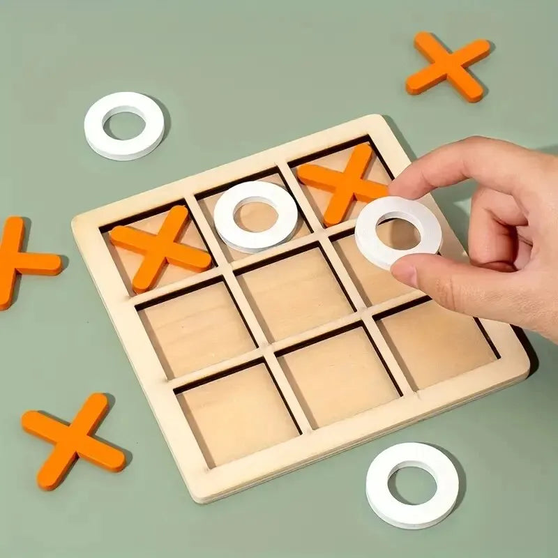 Wooden Tic Tac Toe Game Montessori XO Puzzle Board Toy