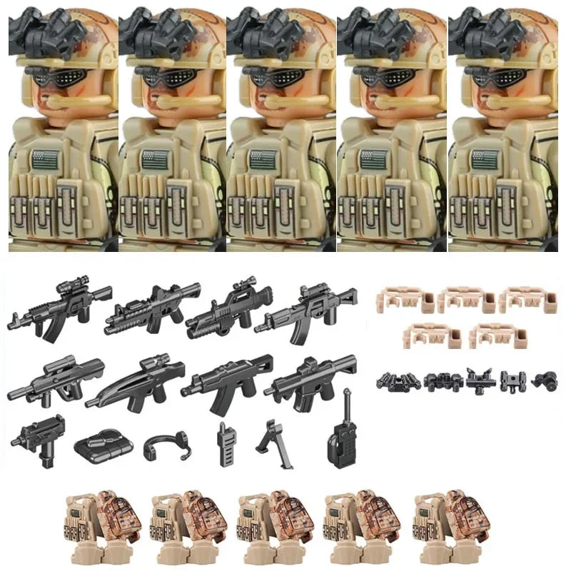 Military Soldier Building Blocks Mini Figure Set with Accessories