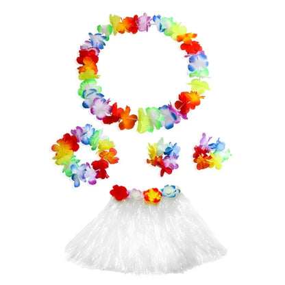 Hawaiian Luau Costume Set with Grass Skirt & Flower Leis