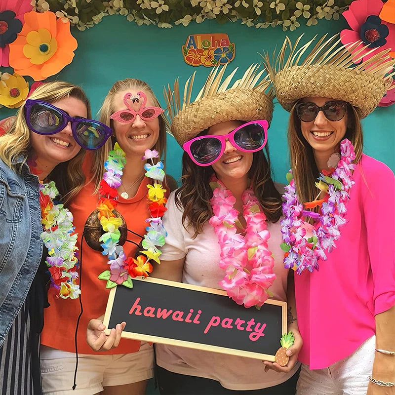 Hawaiian Flower Lei Necklace for Tropical Party Decorations