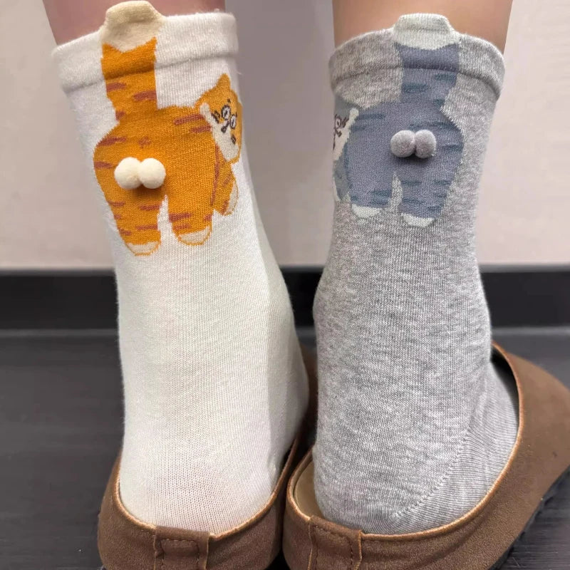 Funny Cat Socks 4 Pairs Cartoon Mid Tube Casual Socks