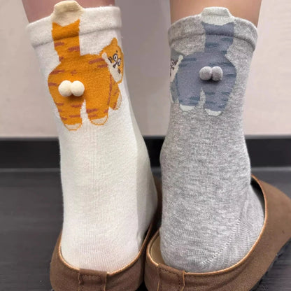 Funny Cat Socks 4 Pairs Cartoon Mid Tube Casual Socks
