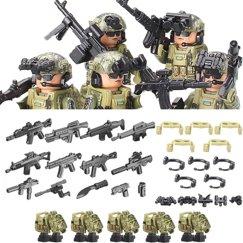 Military Soldier Building Blocks Mini Figure Set with Accessories