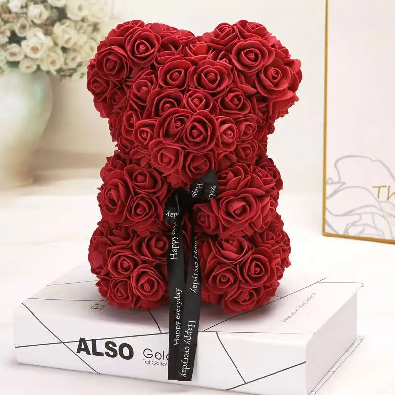 Rose Bear Gift 25cm Artificial Teddy Rose Bear with Box
