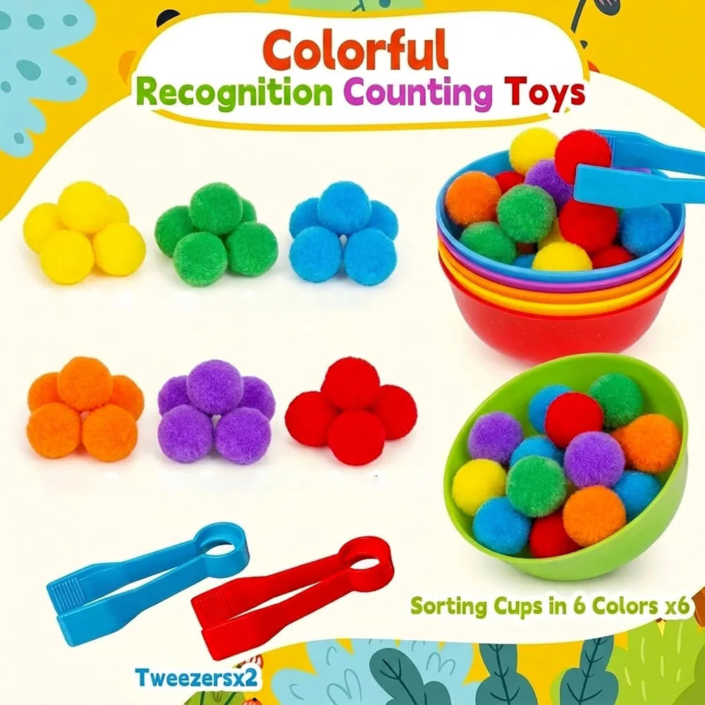 Kids Rainbow Sorting & Counting Toy Set – Color Classification Game with Tweezers