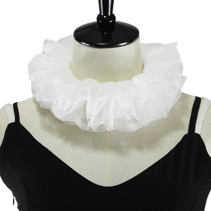 Women Girls Victorian Renaissance Elizabethan Ruffled Neck Collar Satin Clown Cosplay Ruff Choker Halloween Party Stage Costume