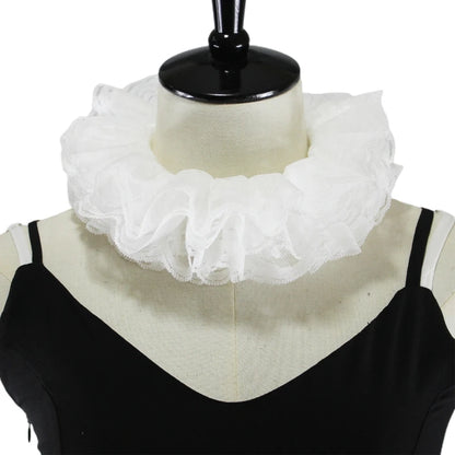 Women Girls Victorian Renaissance Elizabethan Ruffled Neck Collar Satin Clown Cosplay Ruff Choker Halloween Party Stage Costume