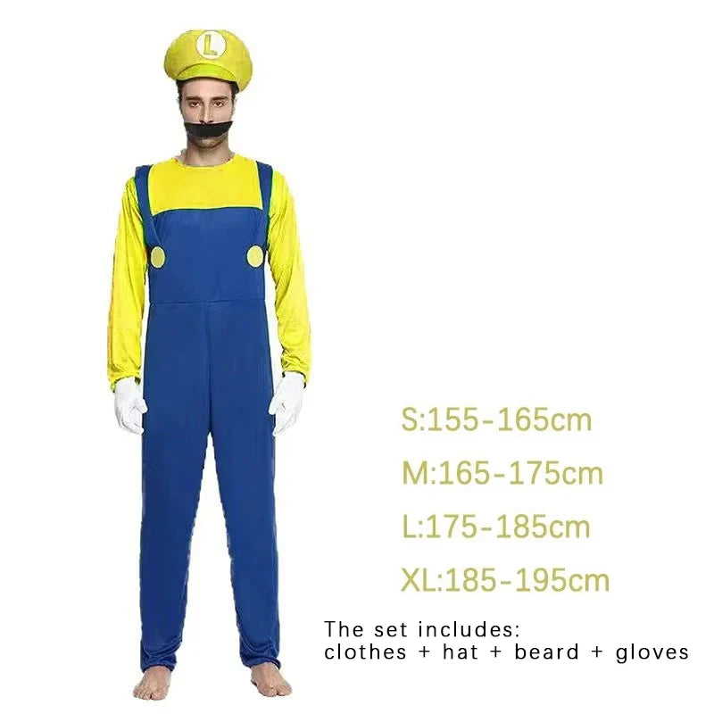 Super Luigi Costume Adult Cosplay Jumpsuit Dress Set