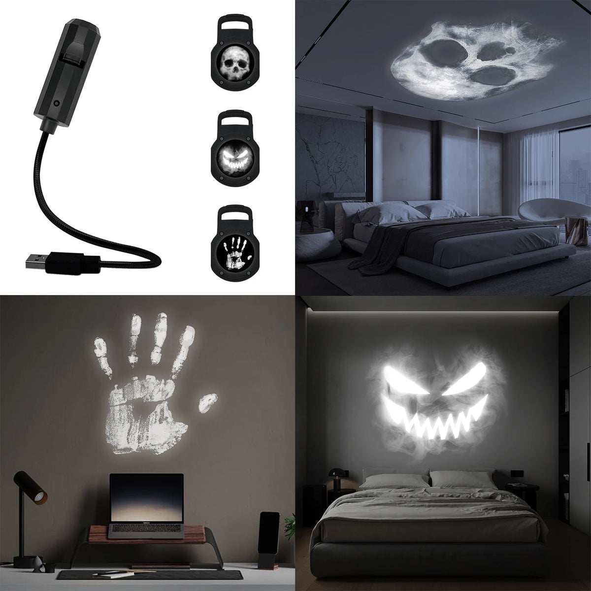 Skull Projection Lamp, 1+3 Switchable Pattern Design, LED Night Light, Suitable for Room Wall Ceiling Decoration, Halloween Gift