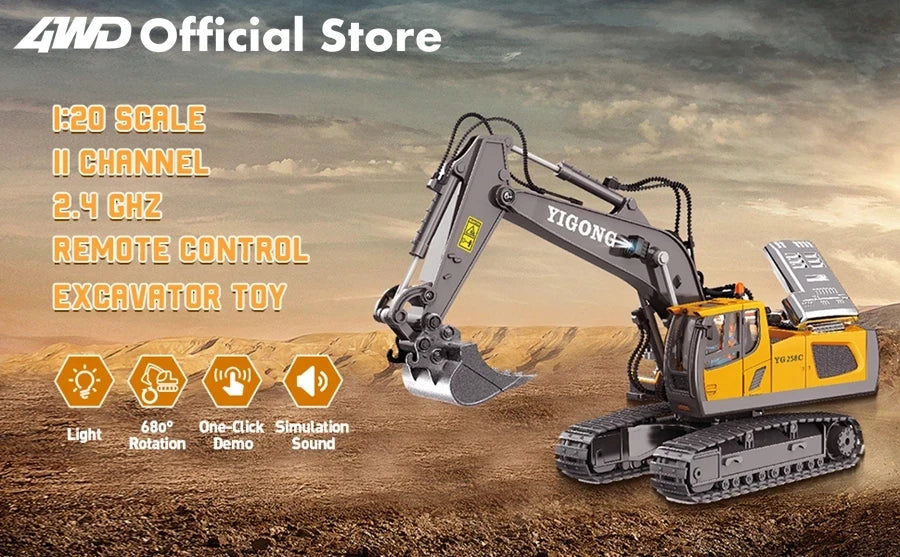 4WD RC Excavator Dump Truck Bulldozer 1:20 Remote Control Toy