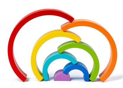 Wooden Rainbow Stacking Blocks Montessori Arch Bridge Toy