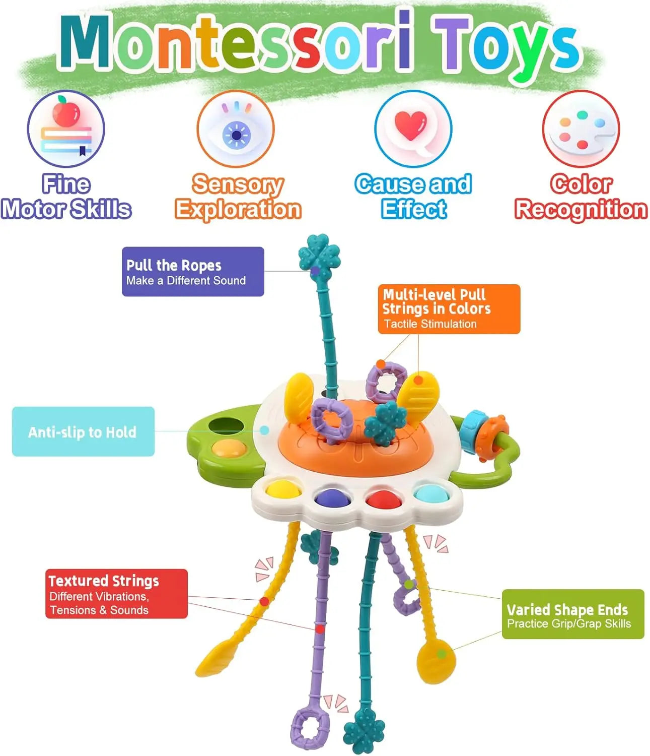 Pull String Sensory Toy Silicone Montessori Baby Teether