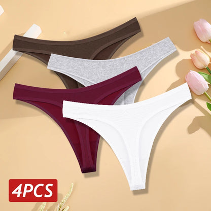 Women's Cotton Thong Panties 4PCS Seamless Low Rise Set