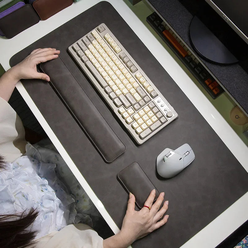 Large PU Desk Mat with Wrist Rest – Waterproof Non-Slip Mouse Pad